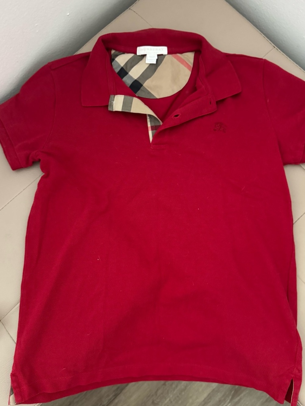 Burberry Children Red Polo with Signature Check Collar
